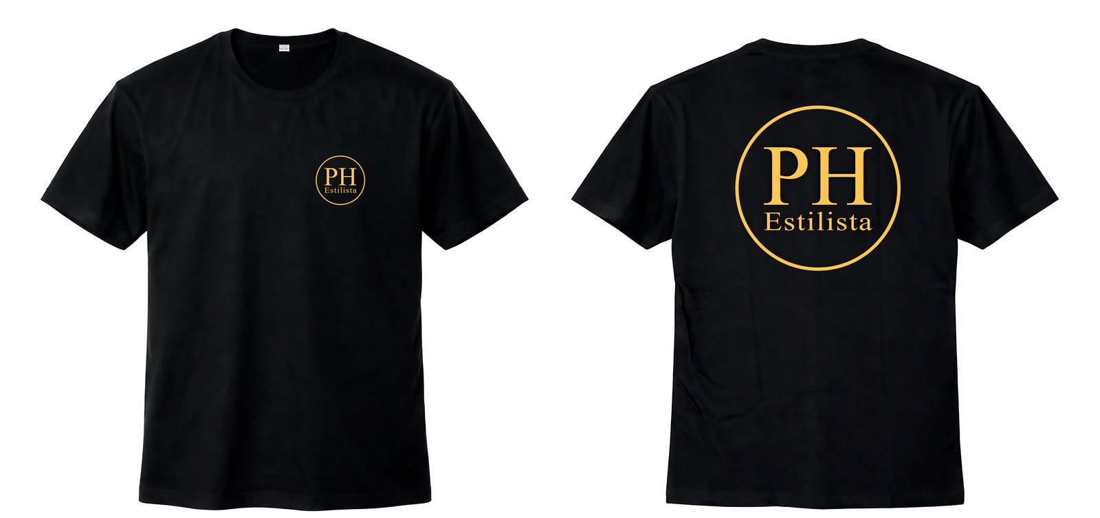 Remera negra personalizada con logo circular PH Estilista